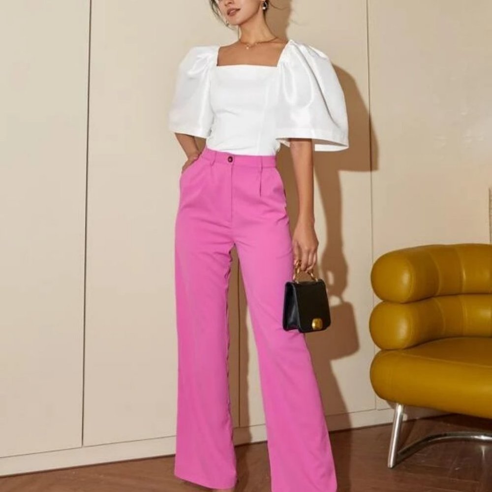 Elegant Puffed statement sleeved square neckline blouse top white - Picture 4 of 7
